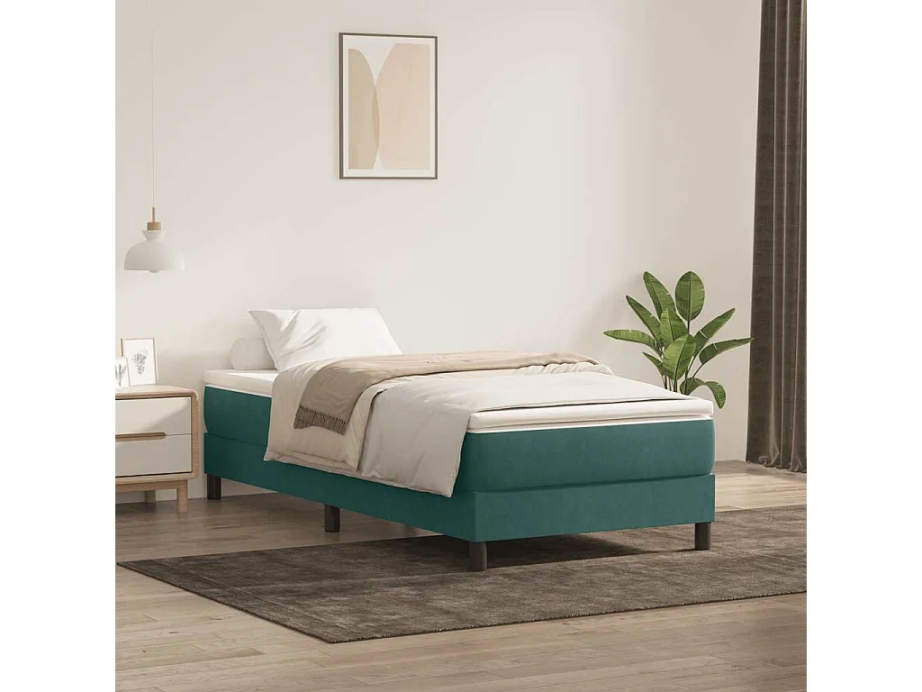 Boxspringbett mit Matratze Dunkelgrün 90x210 cm Samt