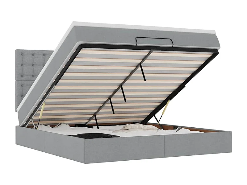 Ottoman-Bett mit Matratze & LEDs Hellgrau 160x200 cm Stoff