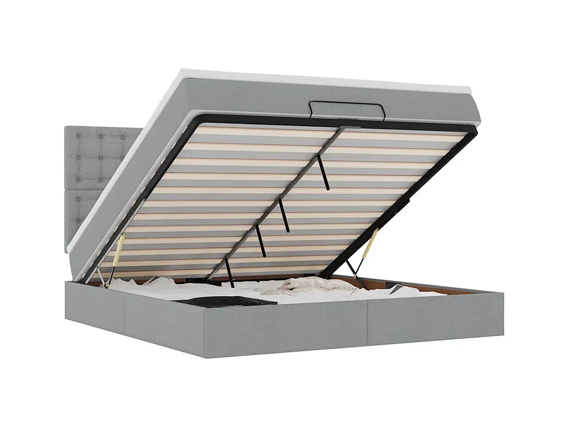 Ottoman-Bett mit Matratze & LEDs Hellgrau 160x200 cm Stoff