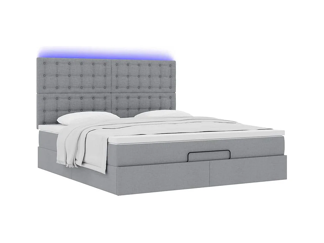 Ottoman-Bett mit Matratze & LEDs Hellgrau 160x200 cm Stoff