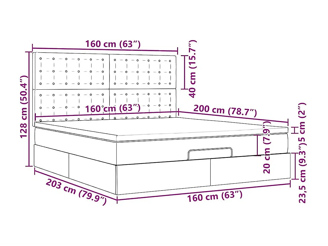 Struttura Letto Pouf con Materasso 160x200 cm in Tessuto