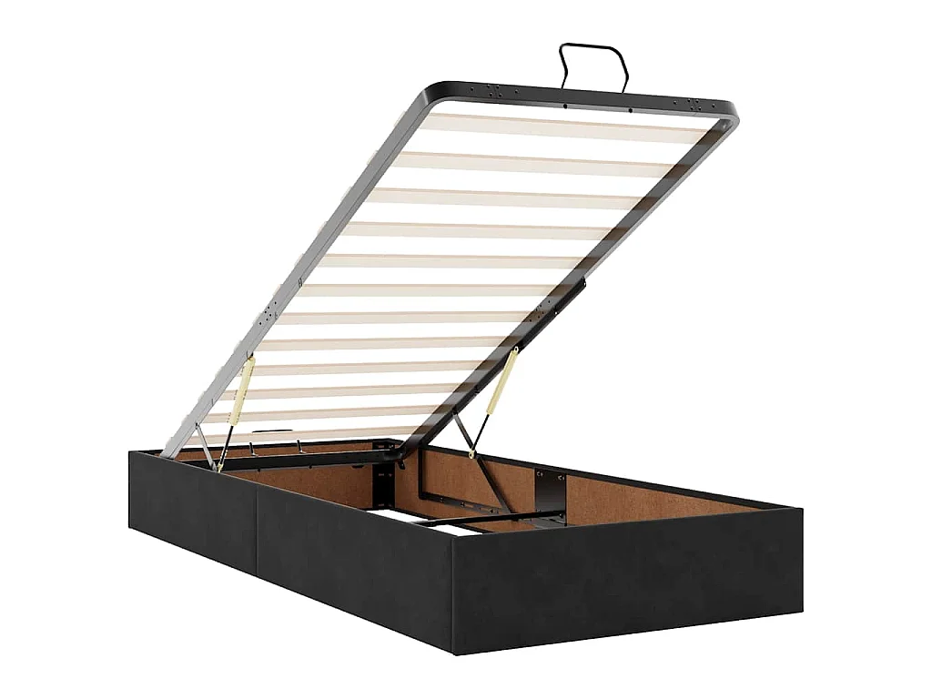 Estructura cama otomana sin colchón terciopelo negro 90x200 cm