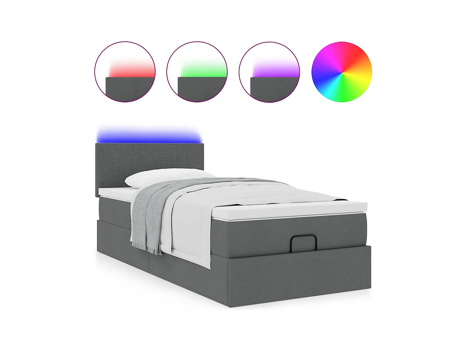 Cadre de lit ottoman avec matelas gris foncé 90x190 cm tissu