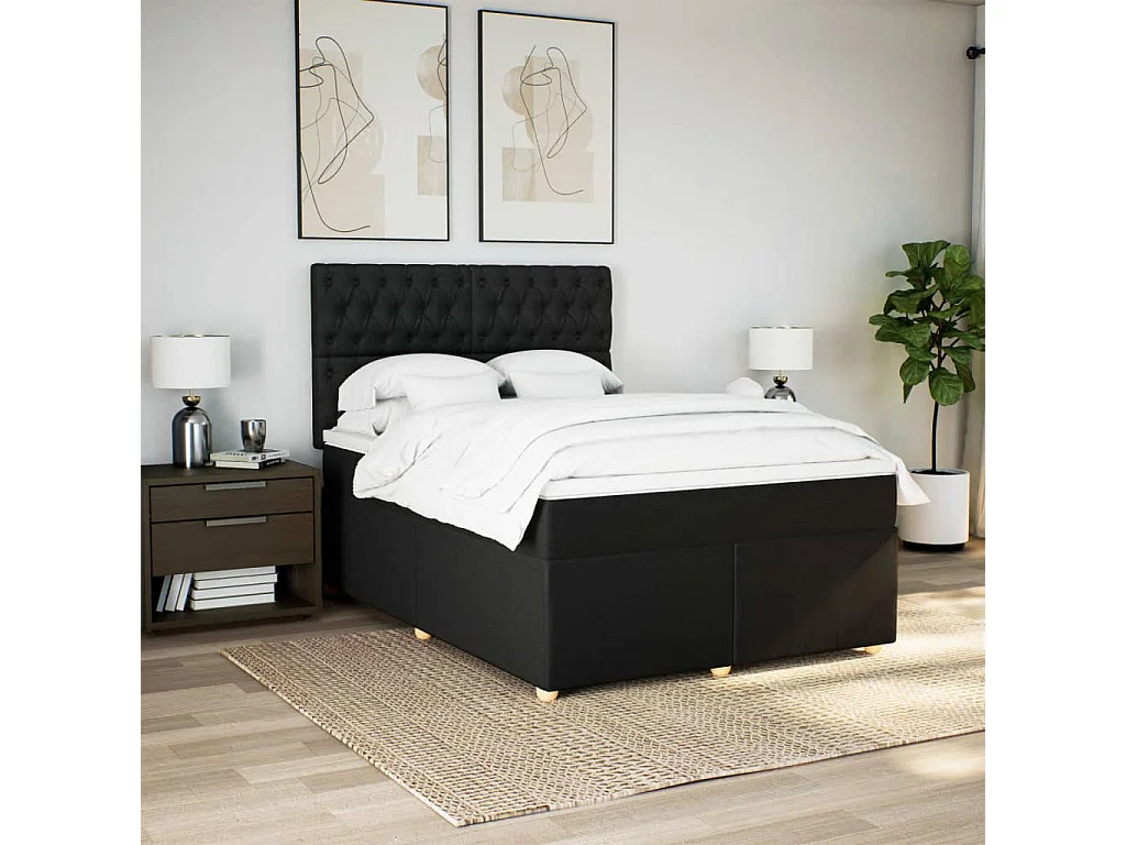 Giroletto a Molle con Materasso Nero 160x200 cm in Tessuto