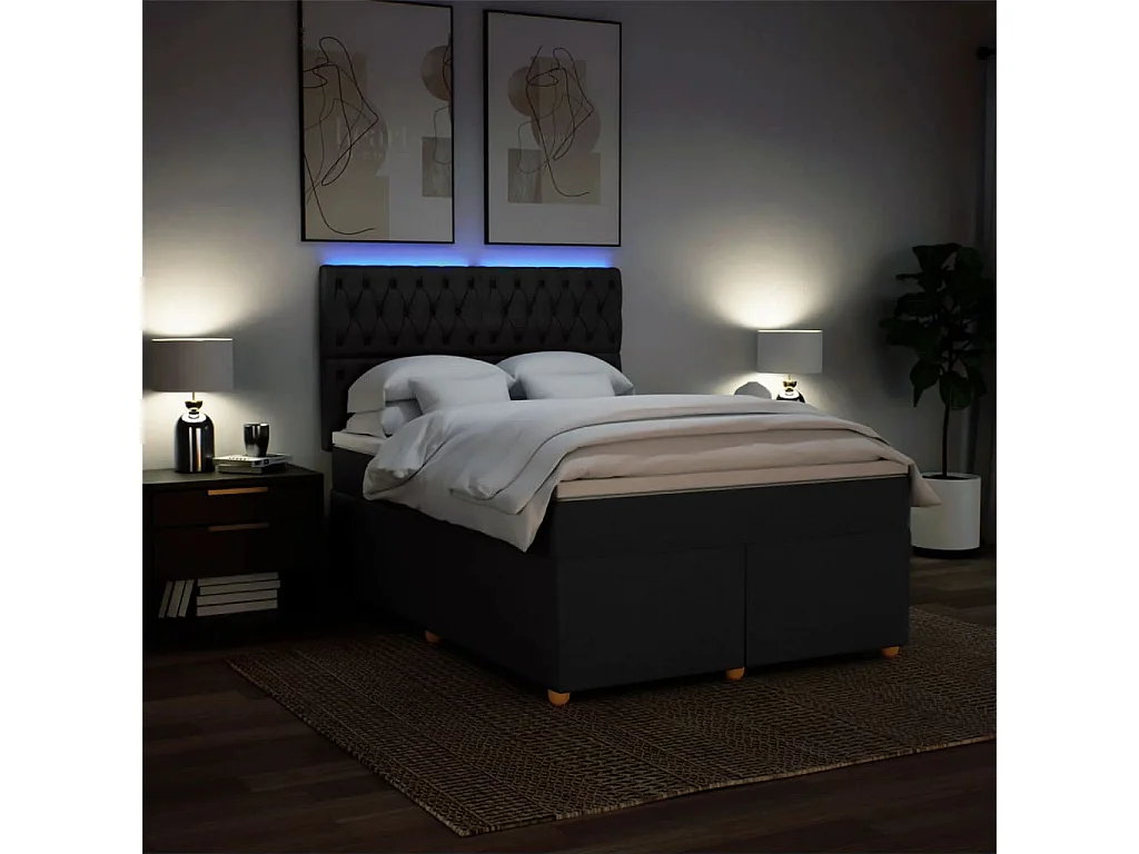Giroletto a Molle con Materasso Nero 160x200 cm in Tessuto