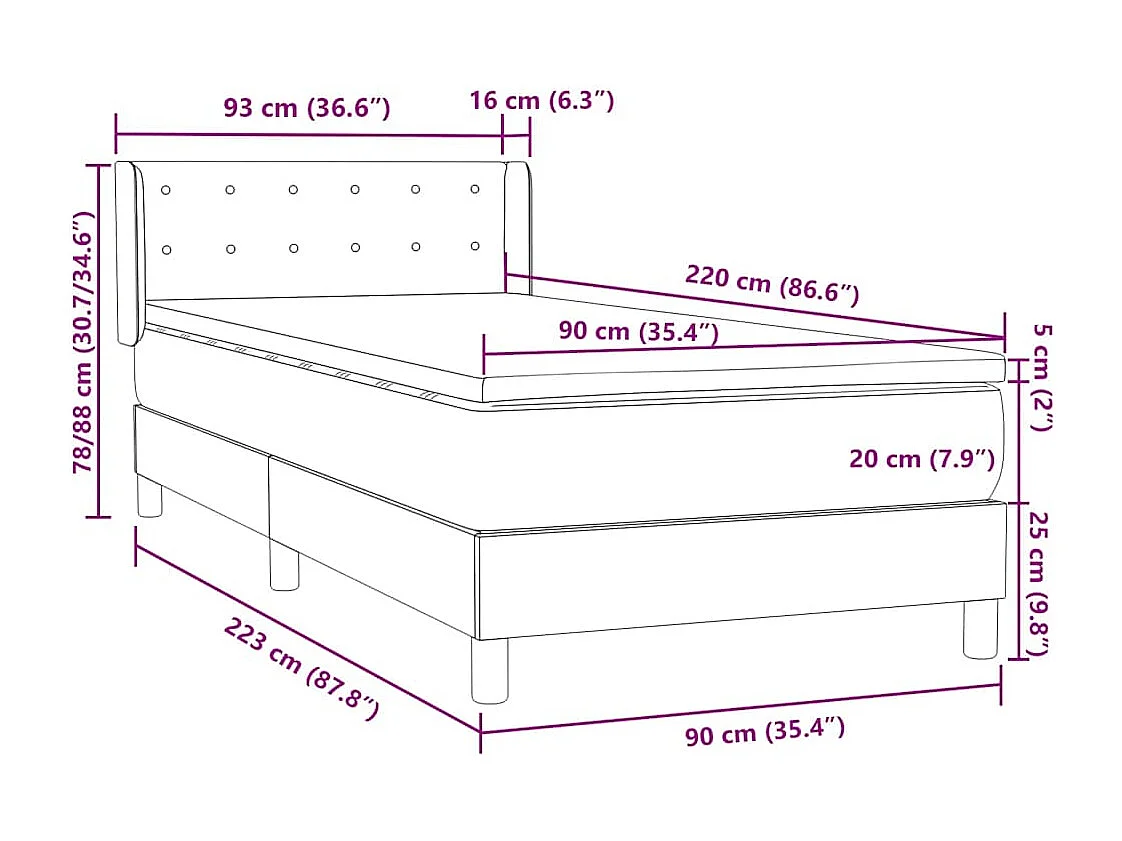 Boxspringbett mit Matratze Hellgrau 90x220 cm Samt