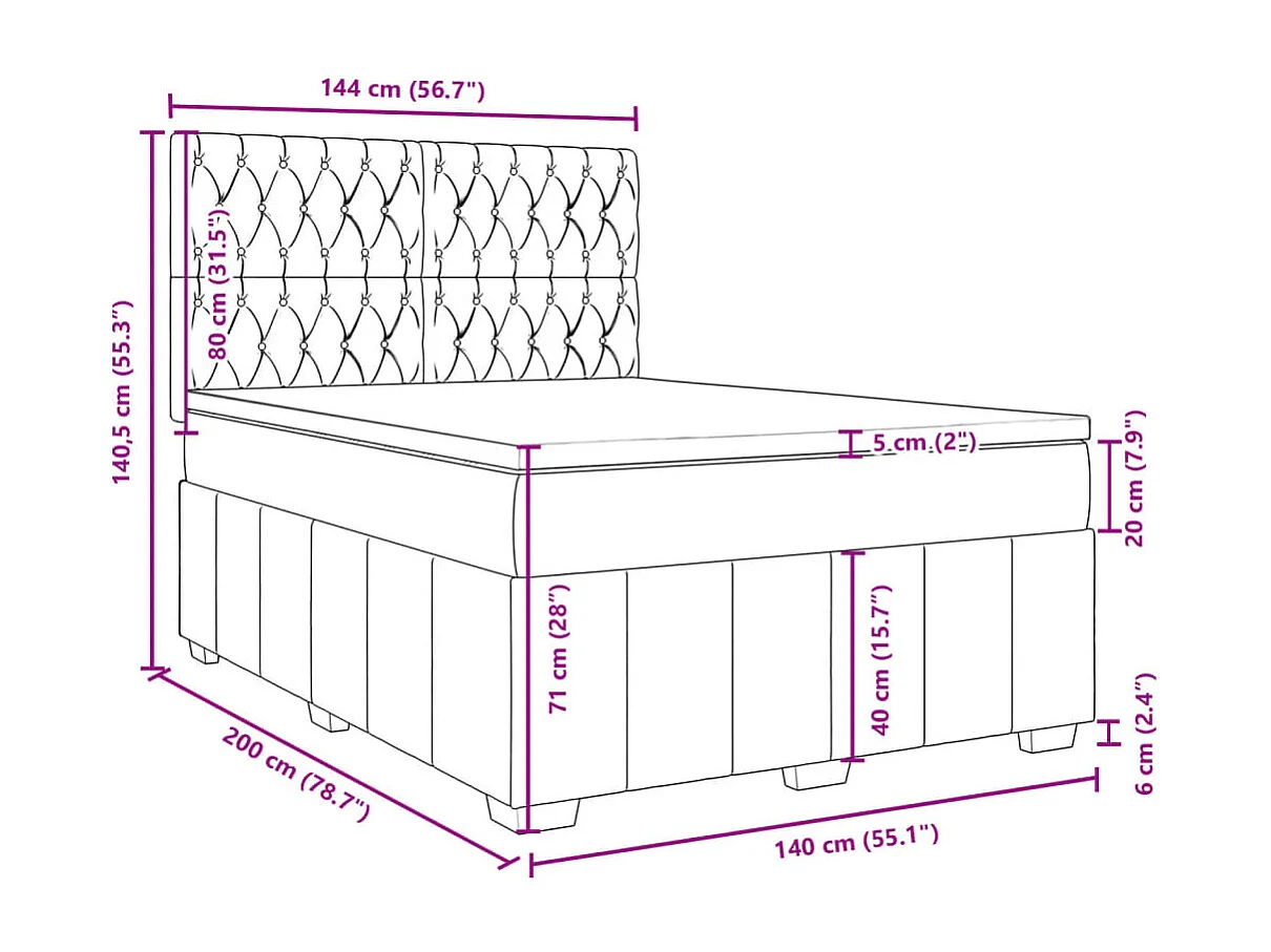 Boxspringbett mit Matratze Taupe 140x200 cm Stoff