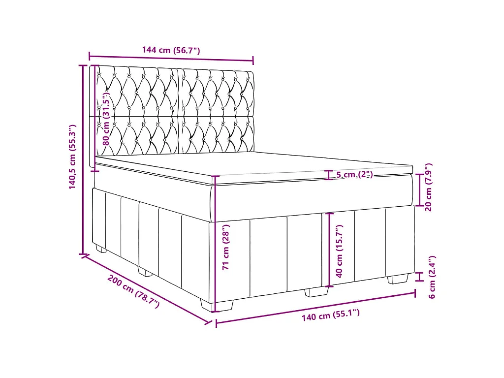 Cama box spring con colchón tela gris taupe 140x200 cm