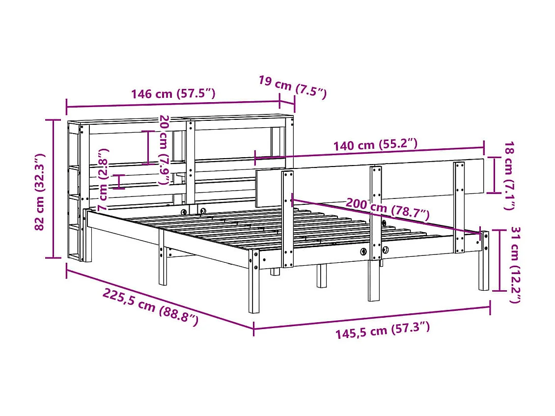 Cadre de lit sans matelas blanc 140x200 cm bois de pin massif