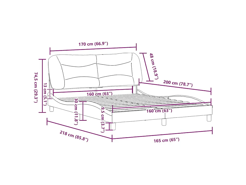 Cadre de lit sans matelas Hvar crème 160x200 cm tissu