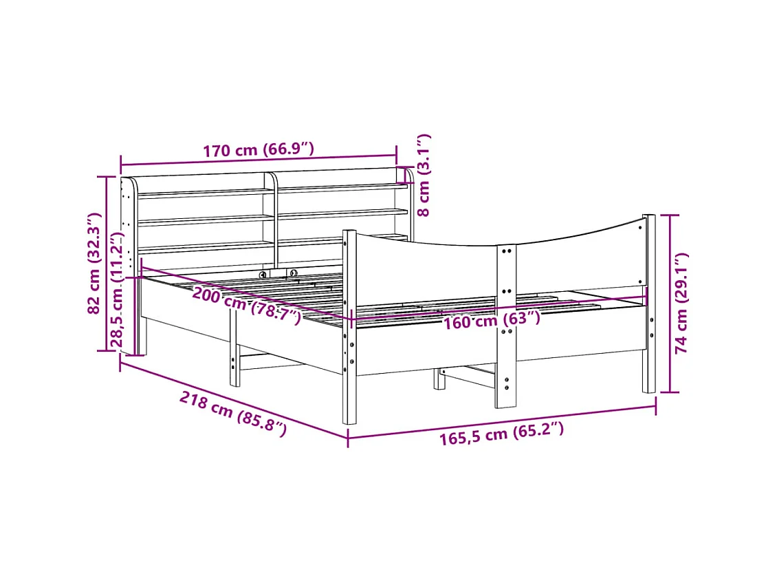 Cadre de lit avec tête de lit 160x200 cm bois de pin massif