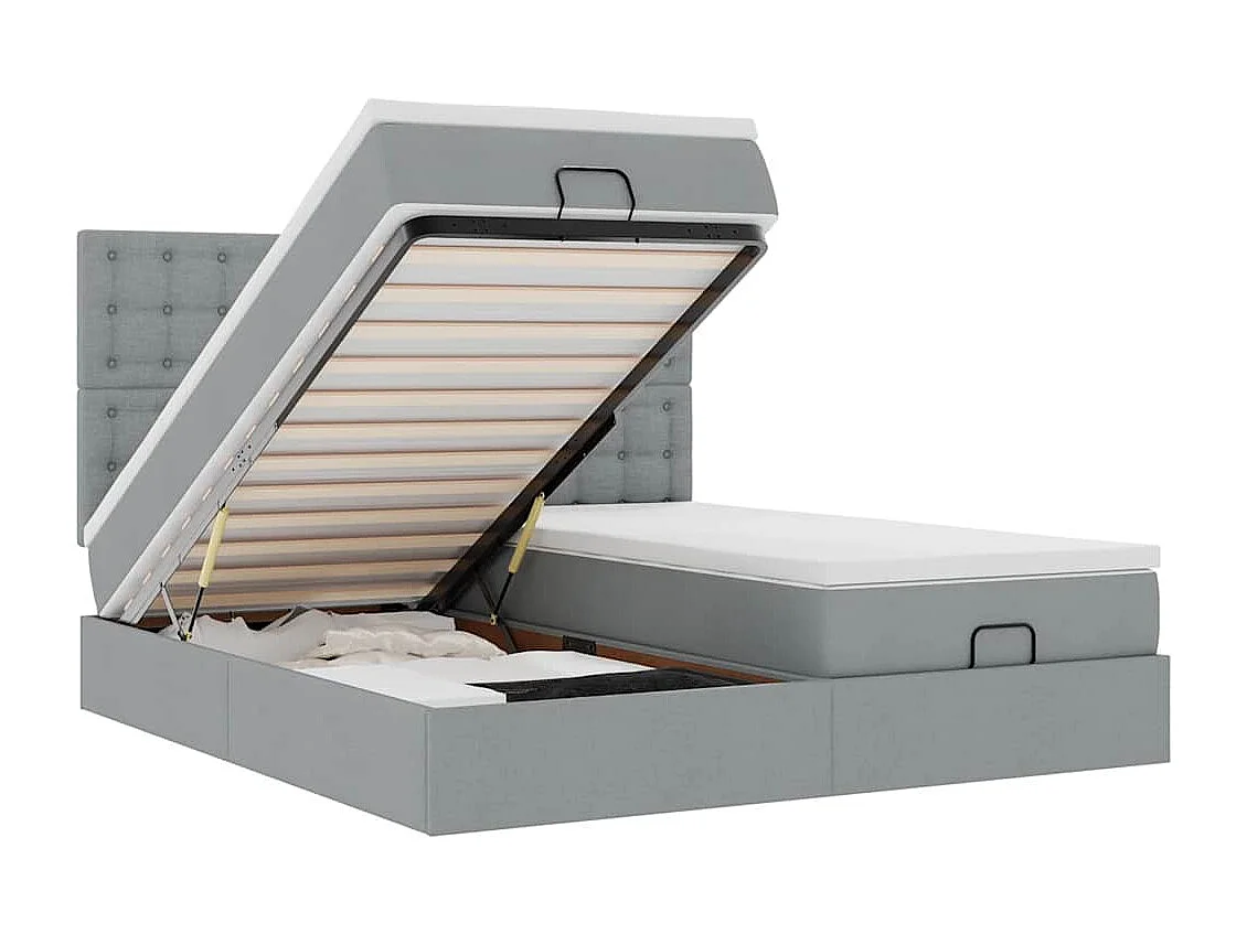 Estrutura de cama otomana com colchões tecido cinzento claro