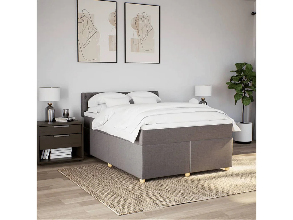 Sommier à lattes de lit avec matelas Taupe 160x200 cm Tissu