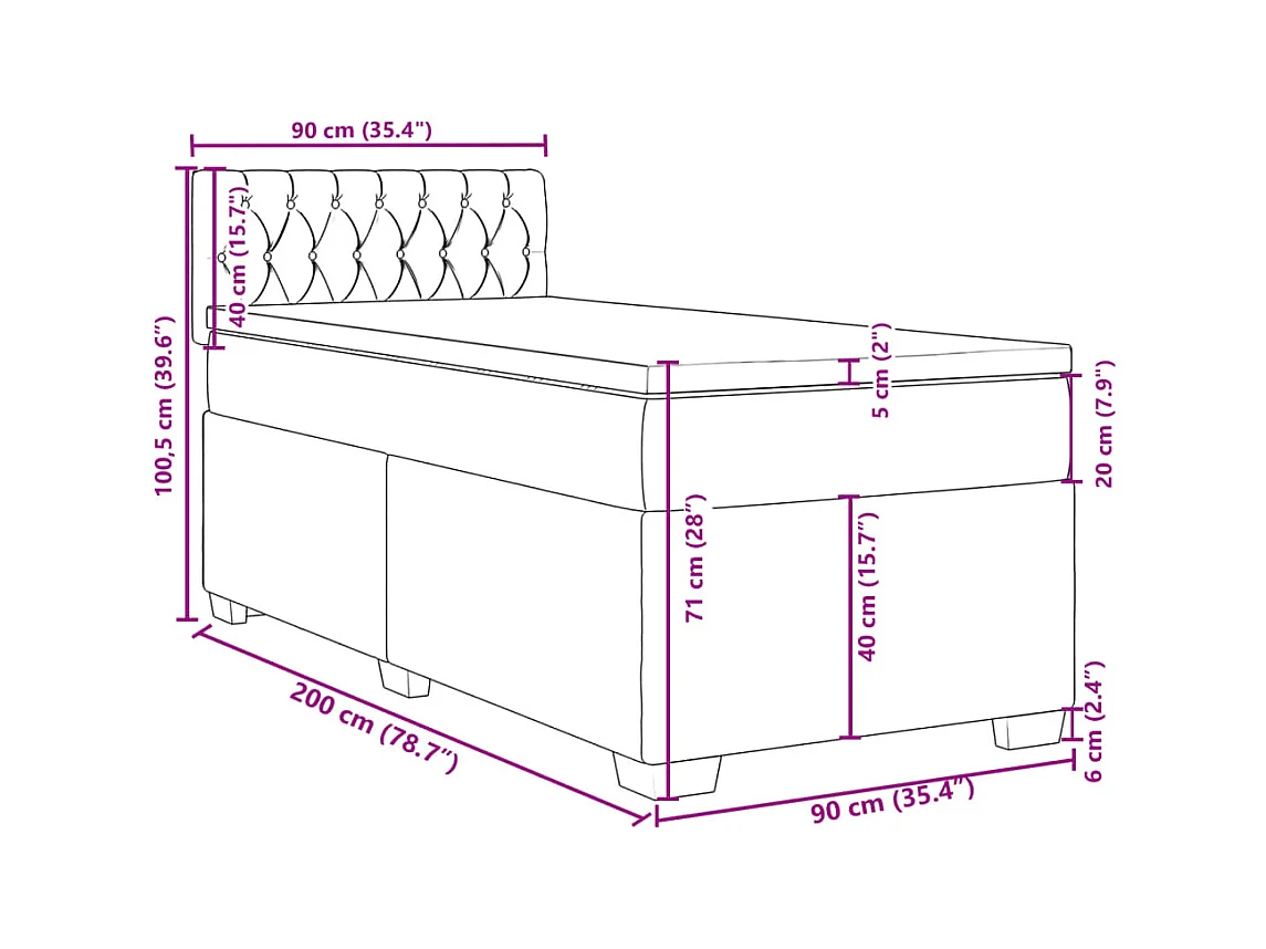 Sommier à lattes de lit avec matelas Gris foncé 90x200 cm Tissu