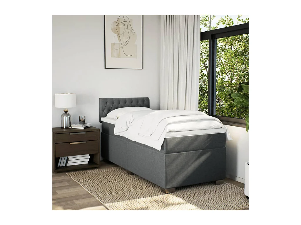 Sommier à lattes de lit avec matelas Gris foncé 90x200 cm Tissu