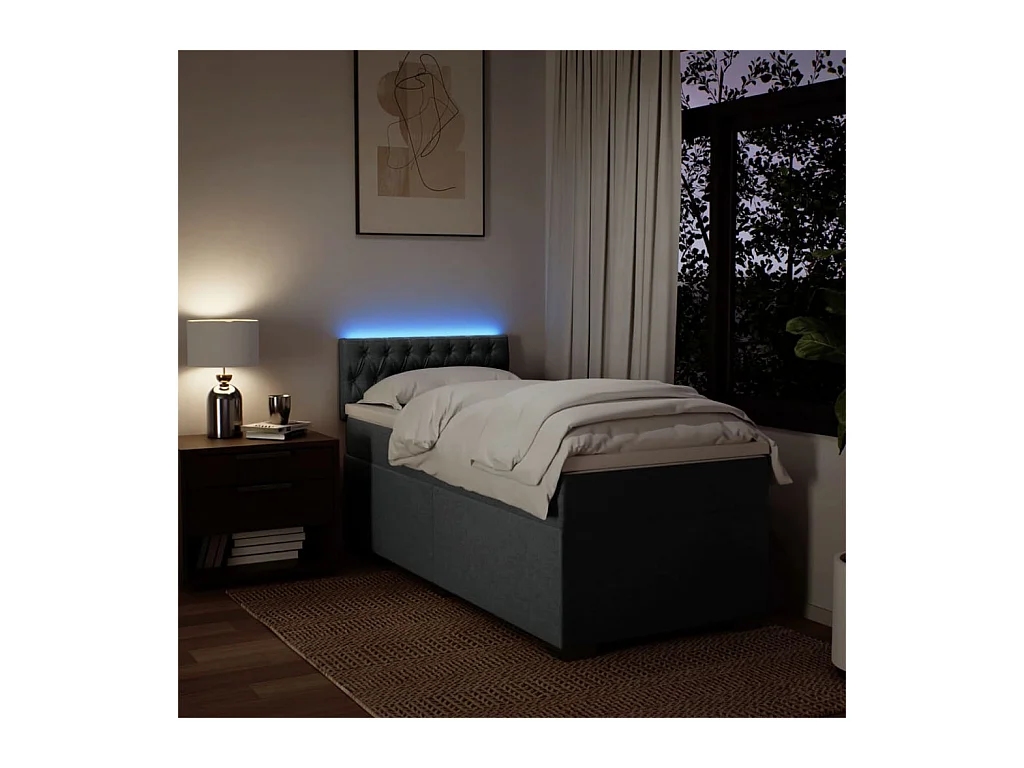 Sommier à lattes de lit avec matelas Gris foncé 90x200 cm Tissu