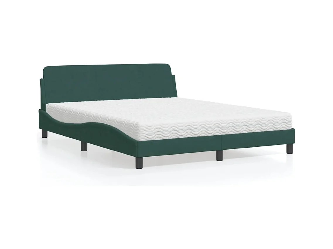 Lit avec matelas Dover vert foncé 160x200 cm velours