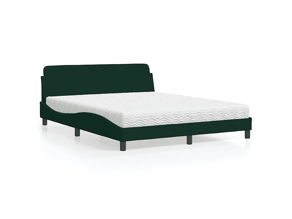 Lit avec matelas Dover vert foncé 160x200 cm velours