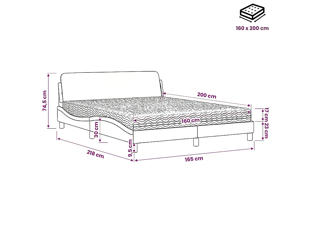 Lit avec matelas Dover vert foncé 160x200 cm velours