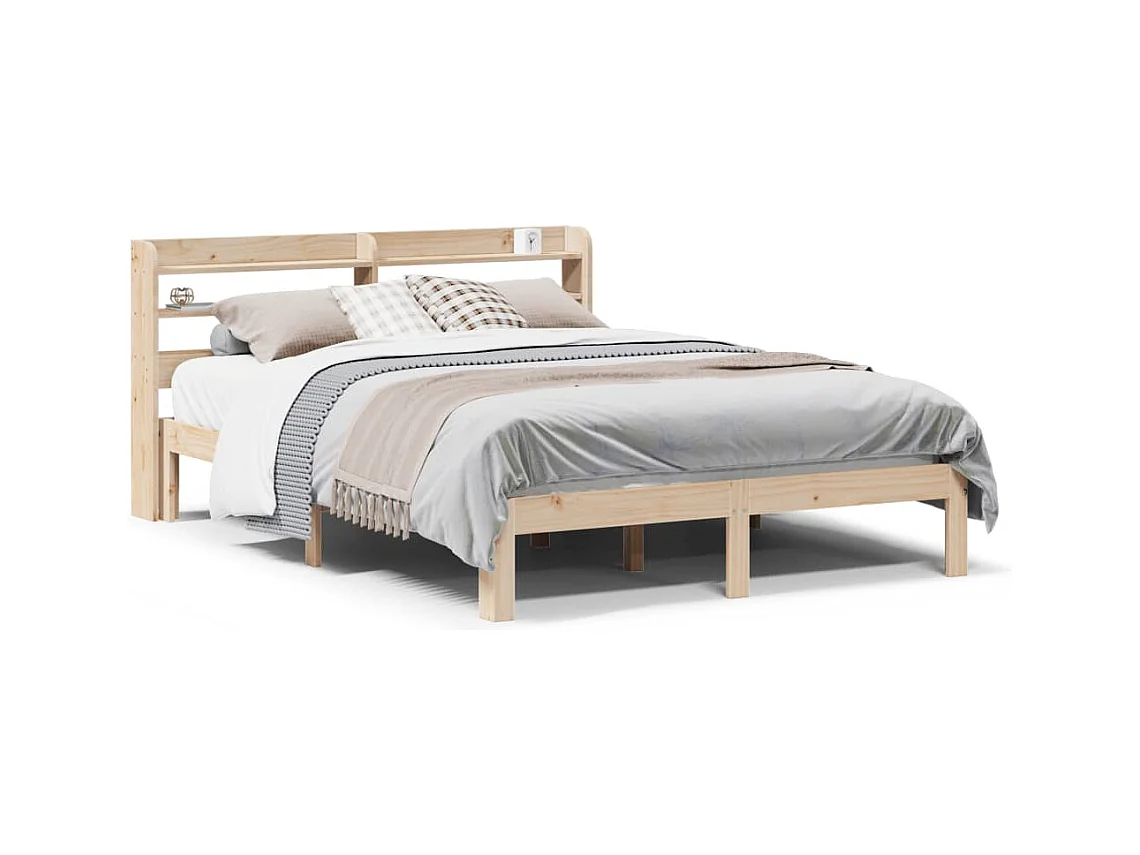 Bedframe met hoofdbord massief grenenhout wit 140x200 cm