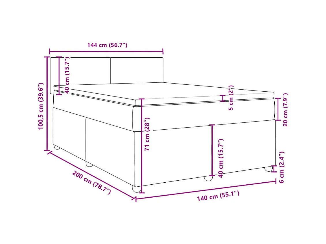 Cama box spring con colchón tela gris claro 140x200 cm