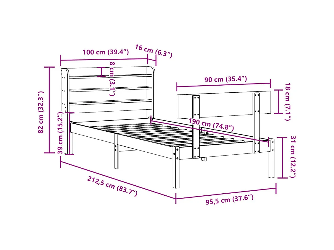 Massivholzbett ohne Matratze Weiß 90x190 cm Kiefernholz