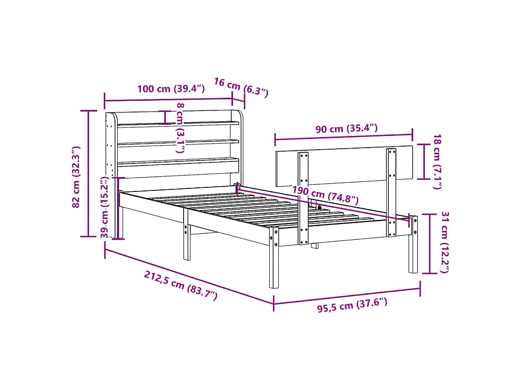 Bedframe zonder matras massief grenenhout wit 90x190 cm