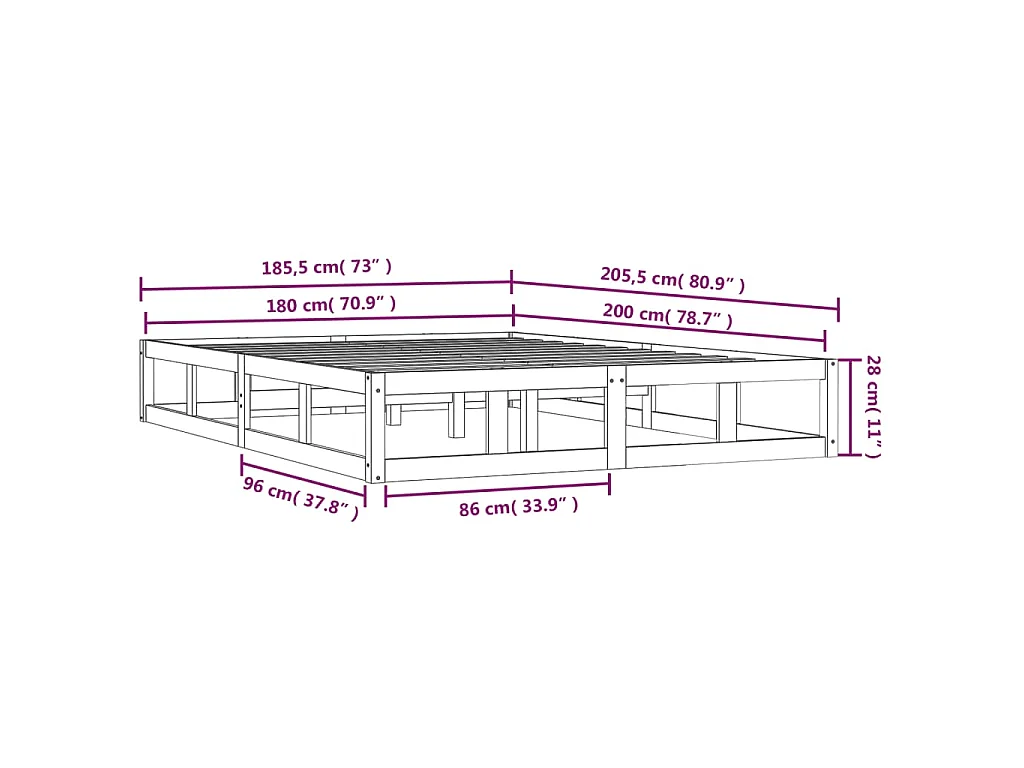 Cadre de lit sans matelas blanc 180x200 cm bois massif
