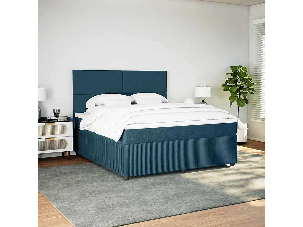 Sommier à lattes de lit et matelas bleu 180x200 cm velours