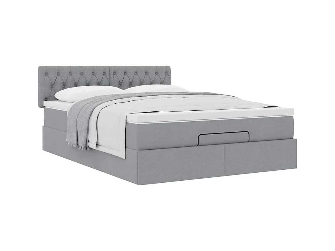 Lit ottoman avec matelas gris clair 140x190 cm tissu