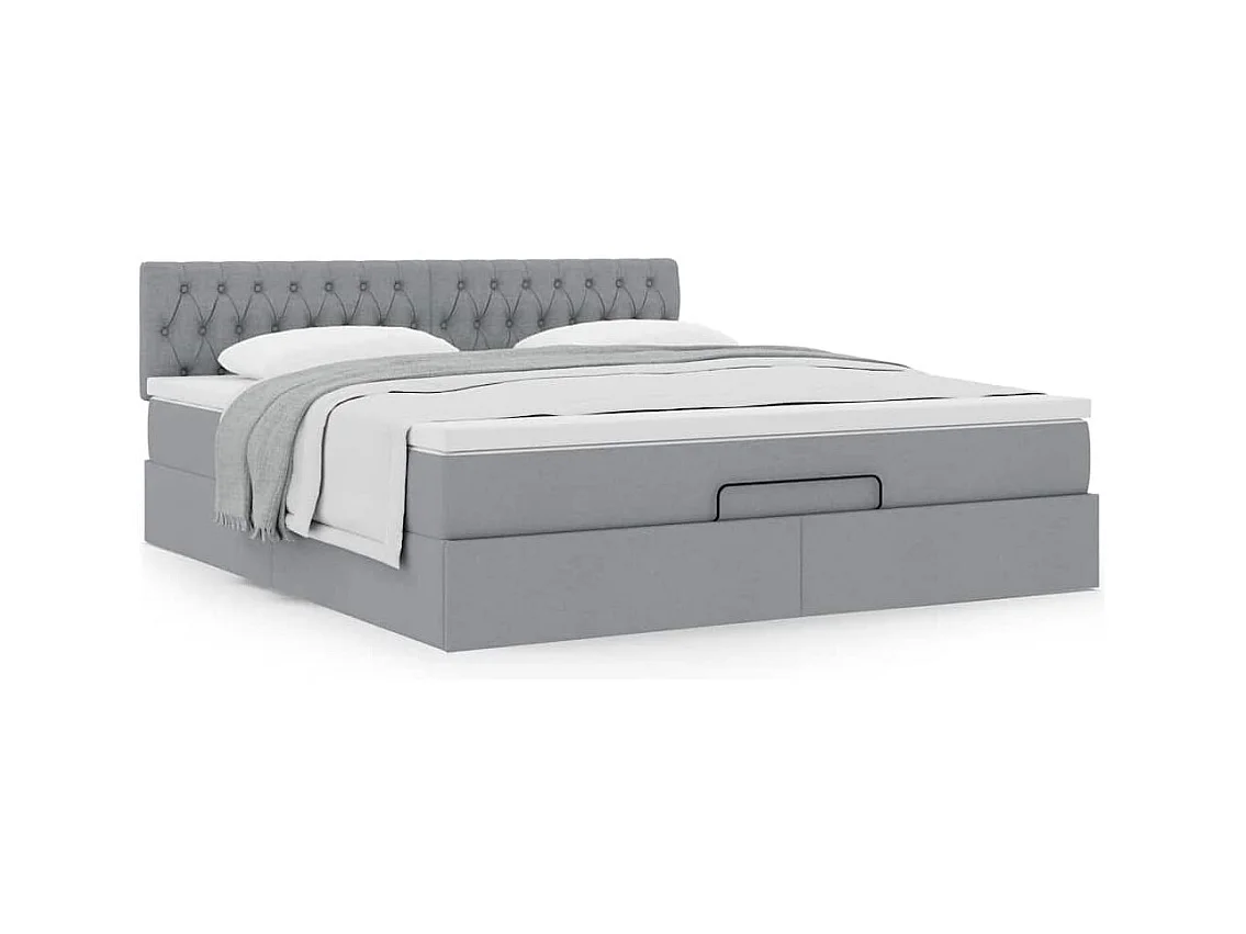 Lit ottoman avec matelas gris clair 160x200 cm tissu