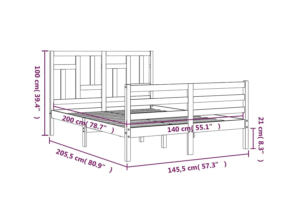 Cadre de lit sans matelas blanc 140x200 cm bois massif