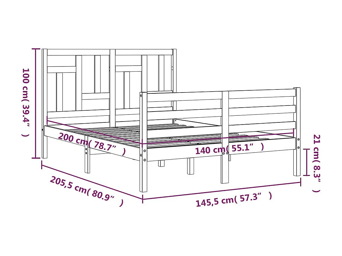 Cadre de lit sans matelas blanc 140x200 cm bois massif