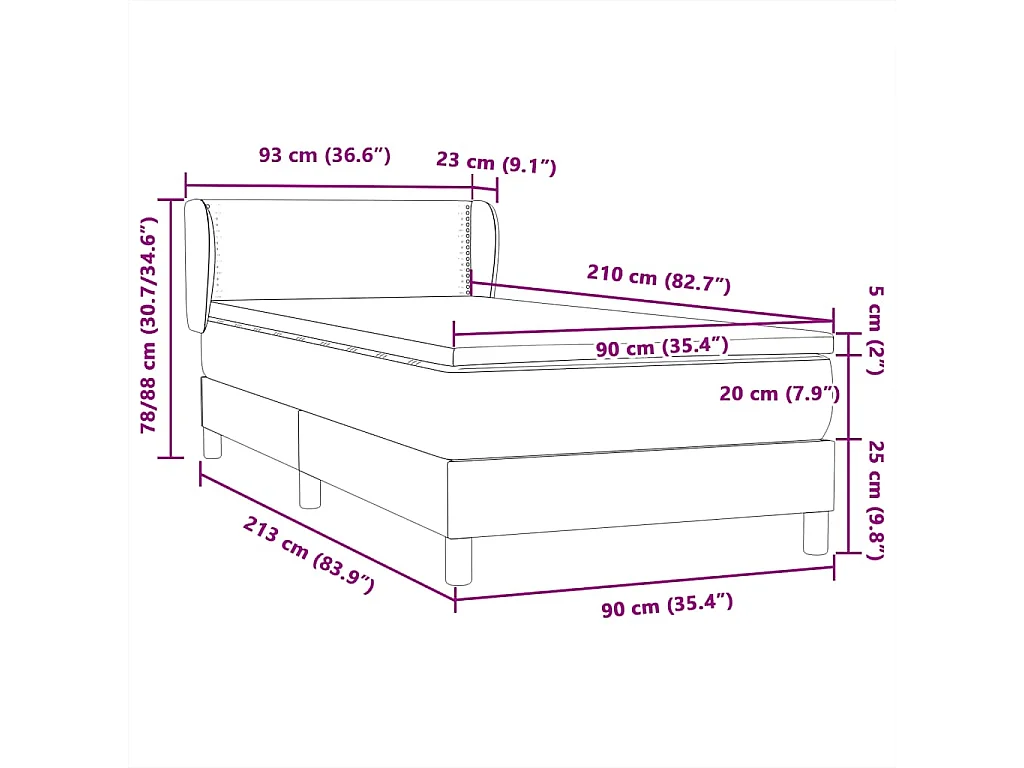 Boxspring met matras fluweel donkergrijs 90x210 cm