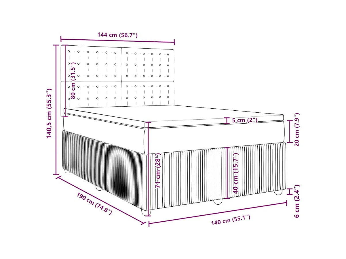 Boxspringbett mit Matratze Schwarz 140x190 cm Samt