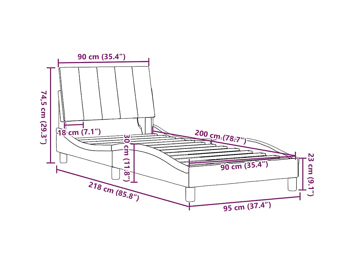 Cadre de lit sans matelas Hanko gris foncé 90x200 cm tissu