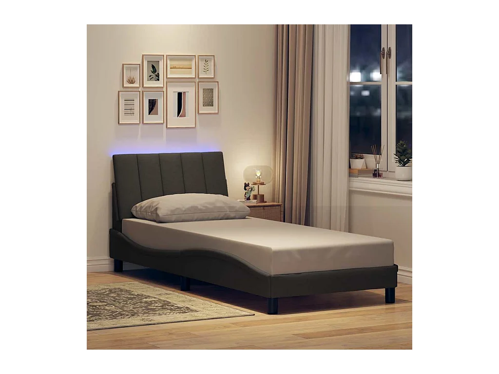 Cadre de lit sans matelas gris foncé 90x200 cm tissu