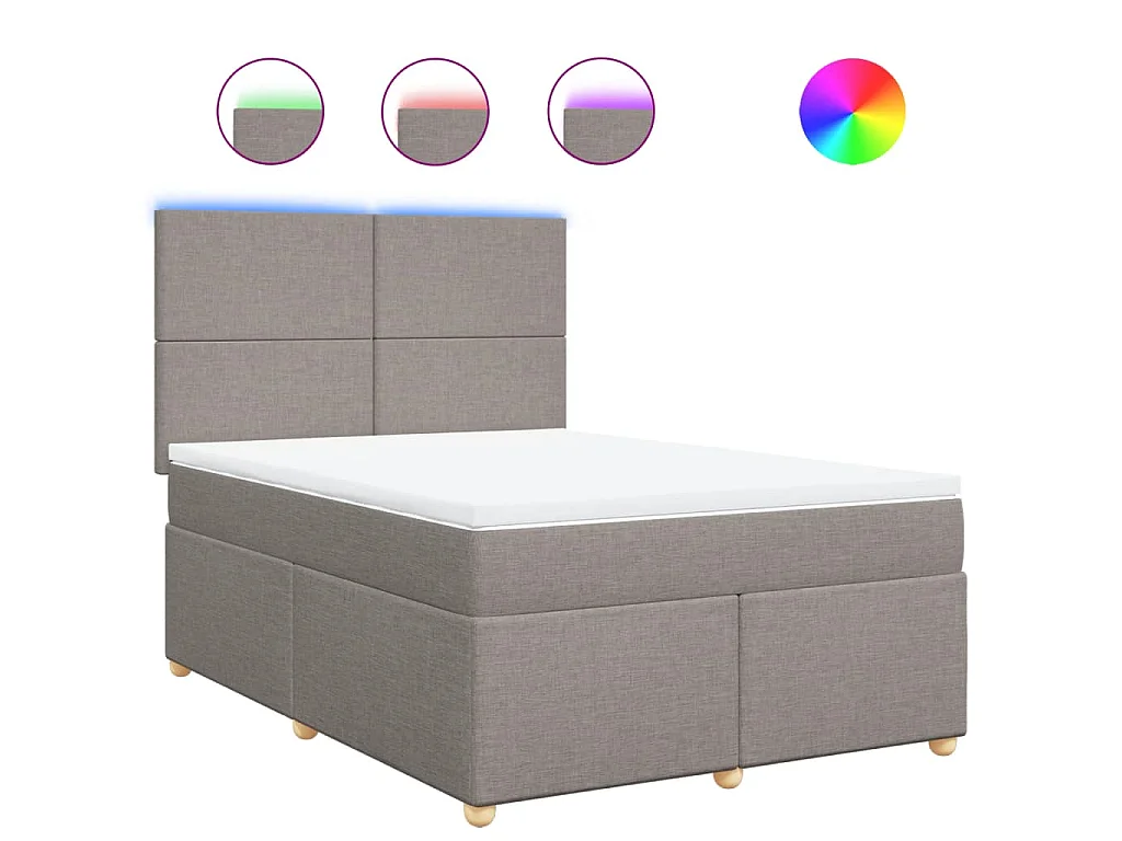 Cama box spring con colchón tela gris taupe 140x200 cm