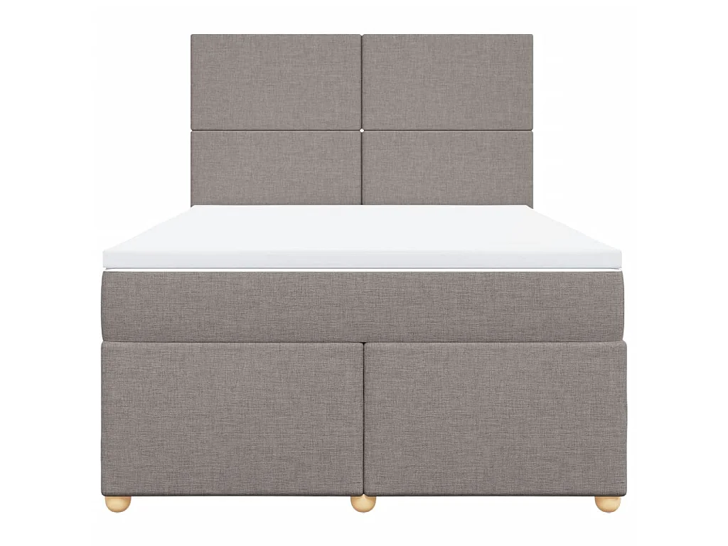 Cama box spring con colchón tela gris taupe 140x200 cm