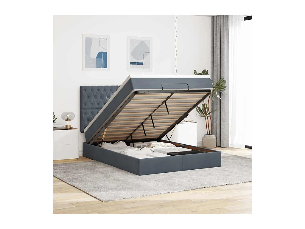 Ottoman-Bett mit Matratzen Dunkelgrau 140x190 cm Samt