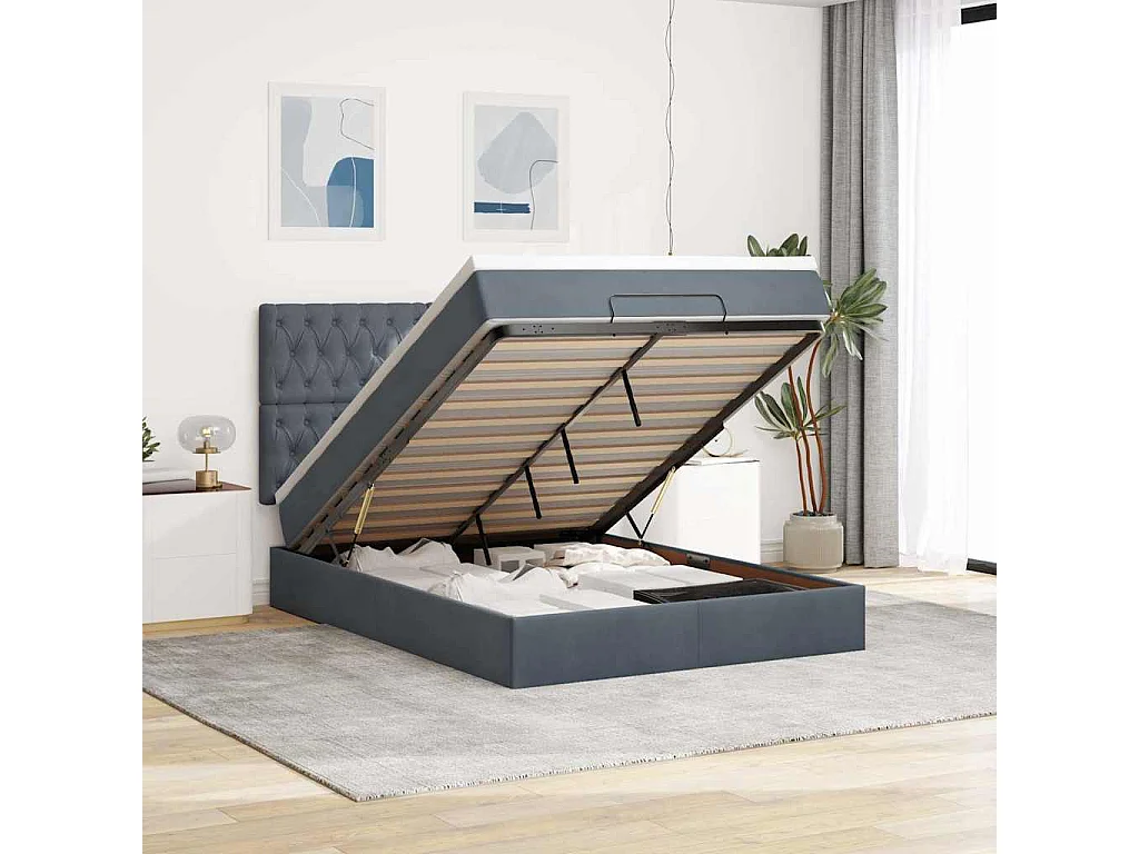 Ottoman bed met matrassen 140x190cm fluweel donkergrijs