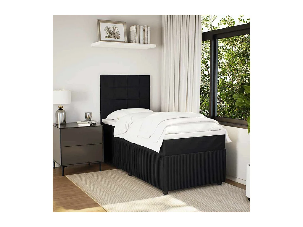 Sommier à lattes de lit avec matelas Noir 90x200 cm Velours