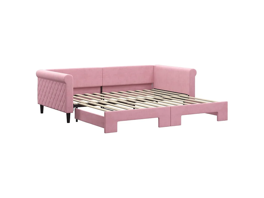 Lit de jour avec lit gigogne rose 100x200 cm velours