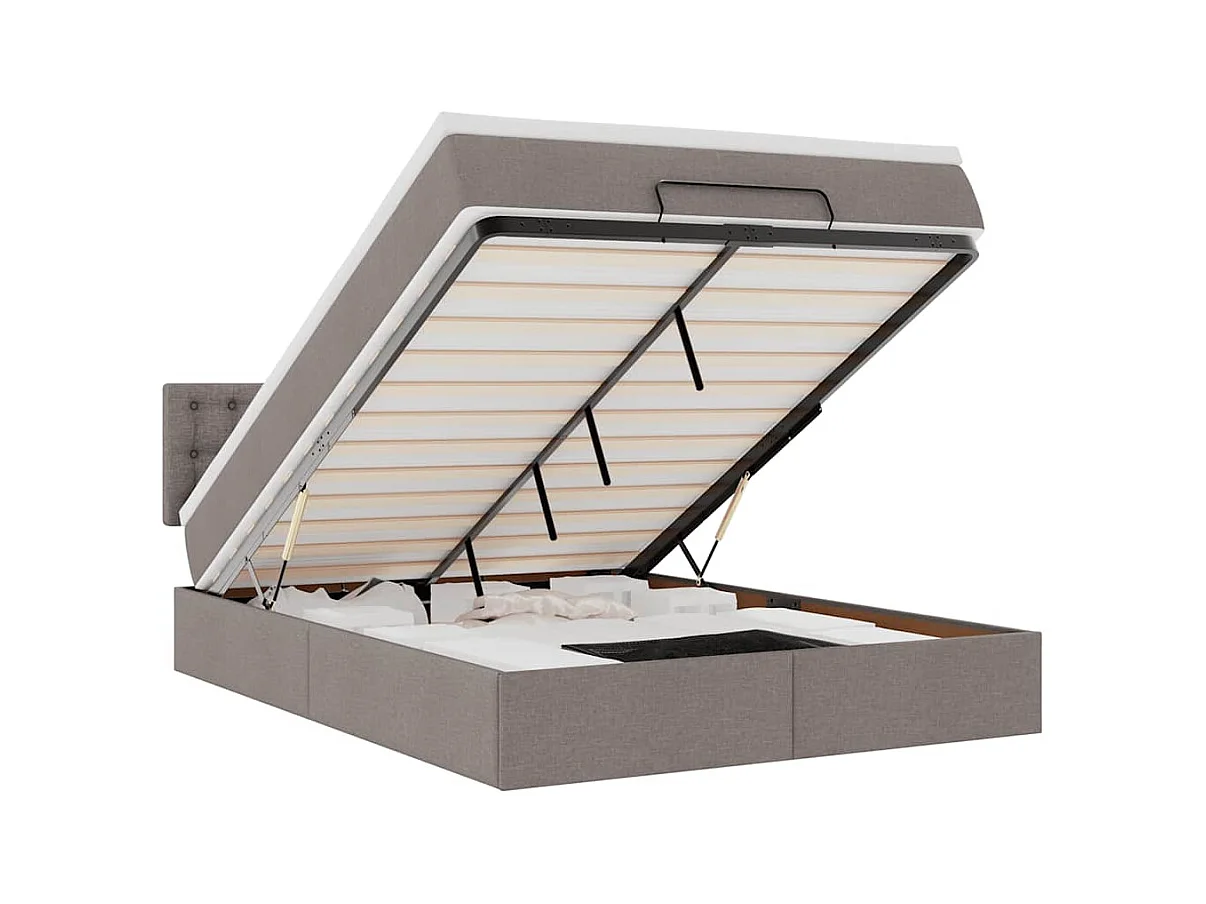 Lit ottoman avec matelas taupe 140x200 cm tissu