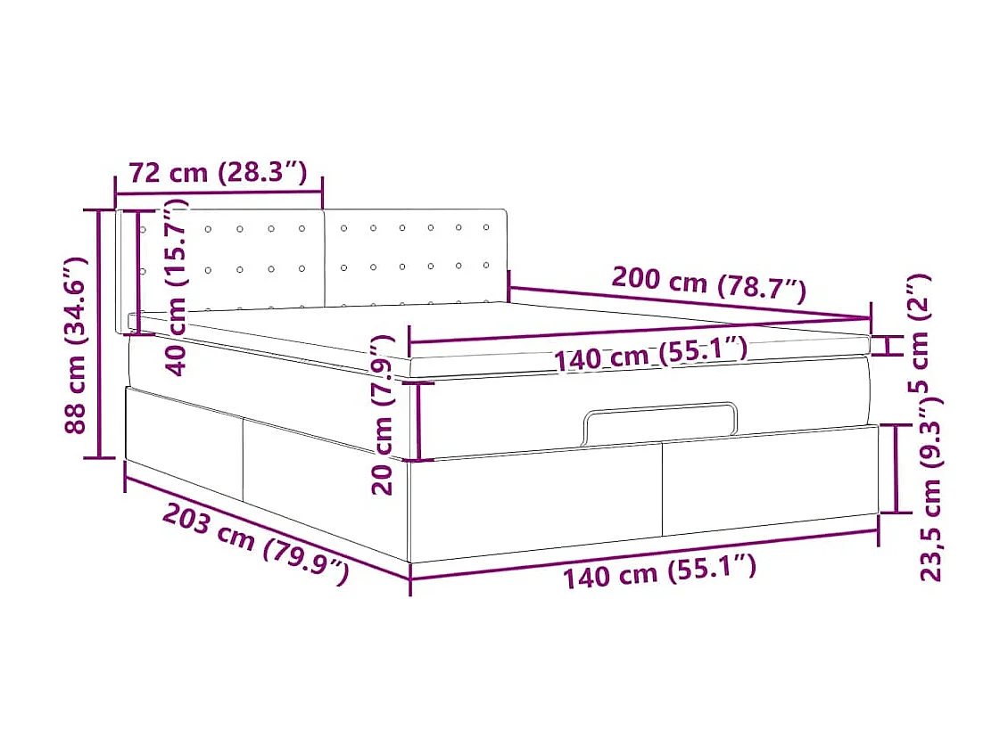 Ottoman-Bett mit Matratze Taupe 140x200 cm Stoff