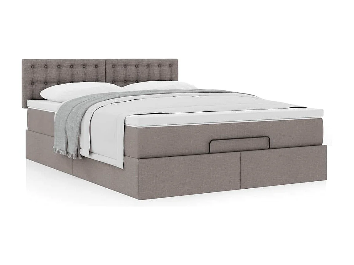 Lit ottoman avec matelas taupe 140x200 cm tissu