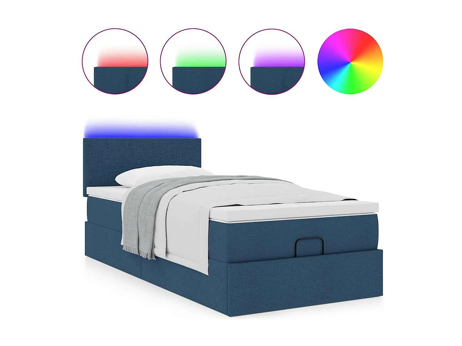 Pouf Letto con Materasso e LED Blu 90x200 cm in Tessuto