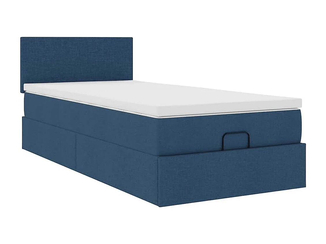 Pouf Letto con Materasso e LED Blu 90x200 cm in Tessuto