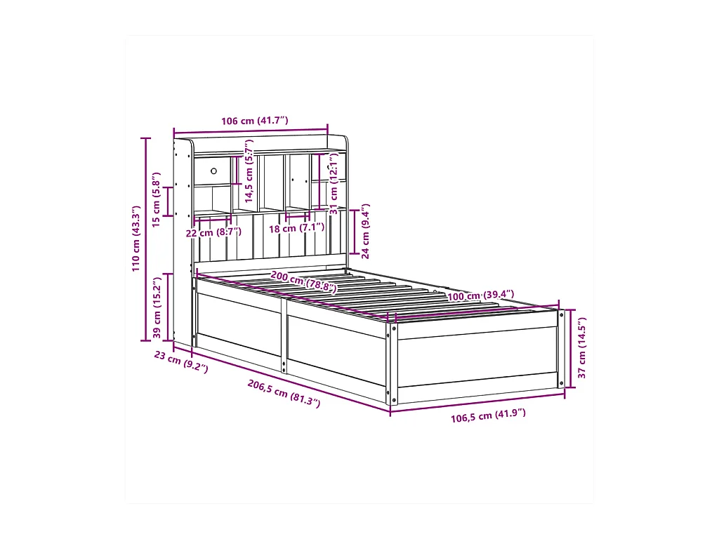 Cadre de lit sans matelas cire marron 100x200cm bois pin massif