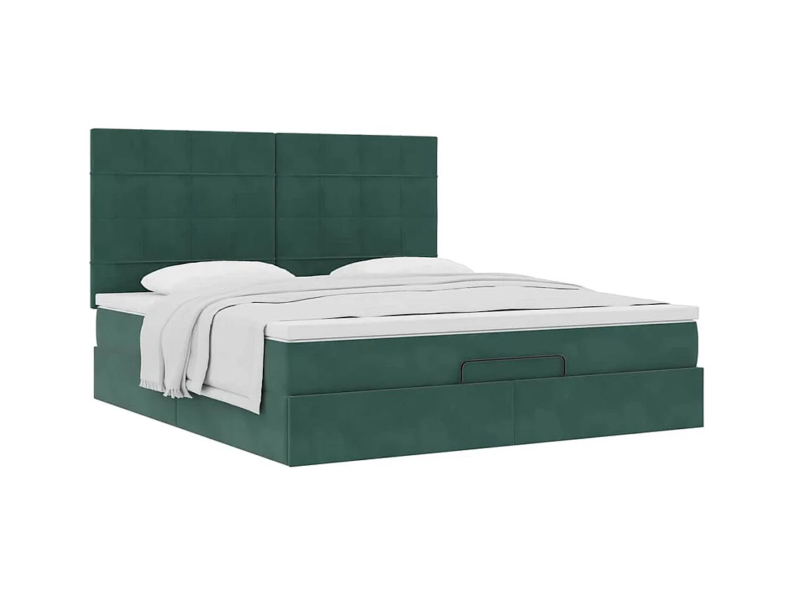 Cadre de lit ottoman avec matelas vert foncé 160x200 cm velours